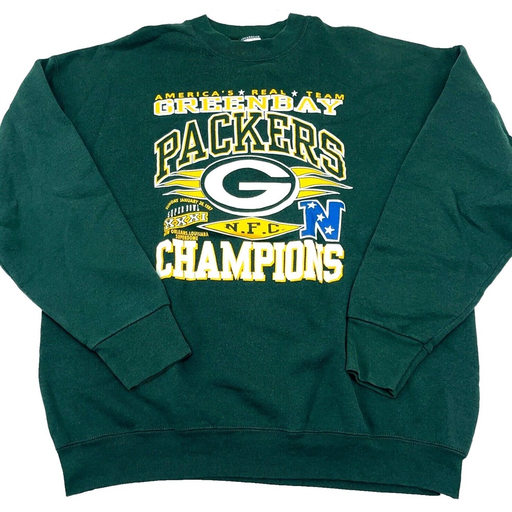 Vintage Green Bay Packers Sweatshirt Men XL Green Crewneck Sweater USA 90s Y2K Y